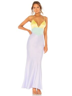 Majorelle Rosalinda Pastel Satin Colorblock Maxi Dress - Yellow, Mint & Lavender